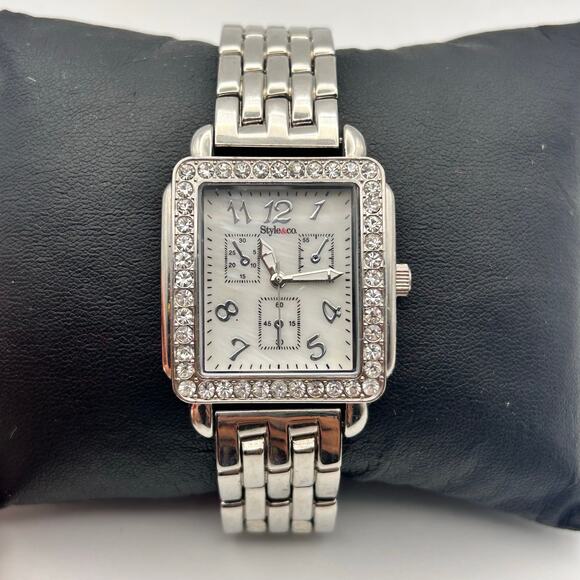 Style & Co. Accessories - Style & Co. Silver Tone Mother Pearl Crystals 32mm Women’s Watch
